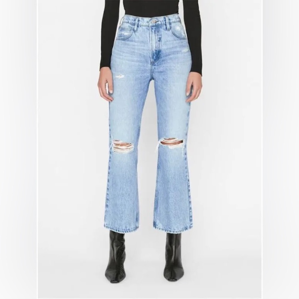Frame le High’N’tight crop mini boot cut jeans size 25 rossum 2year rips denim